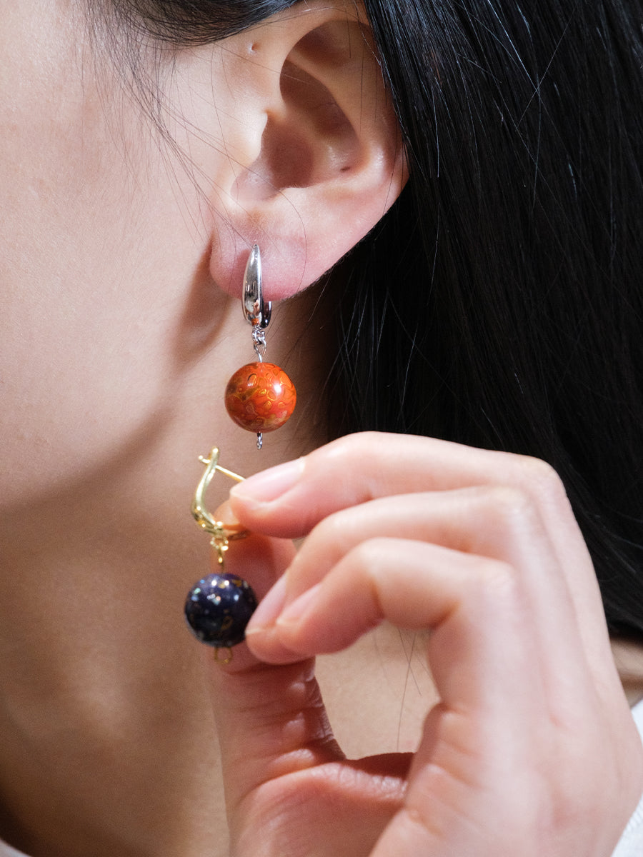 Intangible Cultural Craftsmanship Lacquer Bead Earrings Blue