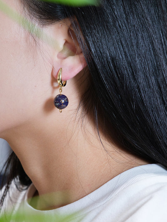 Intangible Cultural Craftsmanship Lacquer Bead Earrings Blue