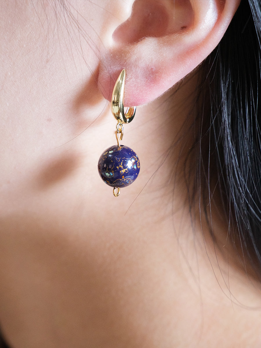 Intangible Cultural Craftsmanship Lacquer Bead Earrings Blue