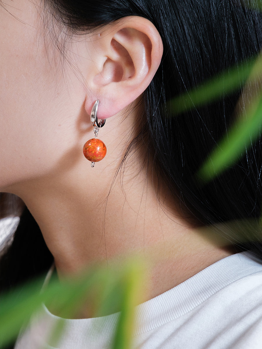 Intangible Cultural Craftsmanship Lacquer Bead Earrings Red