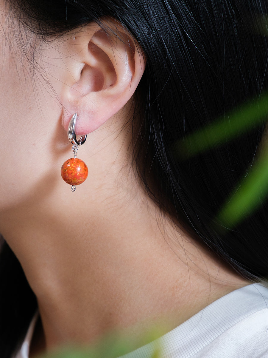 Intangible Cultural Craftsmanship Lacquer Bead Earrings Red