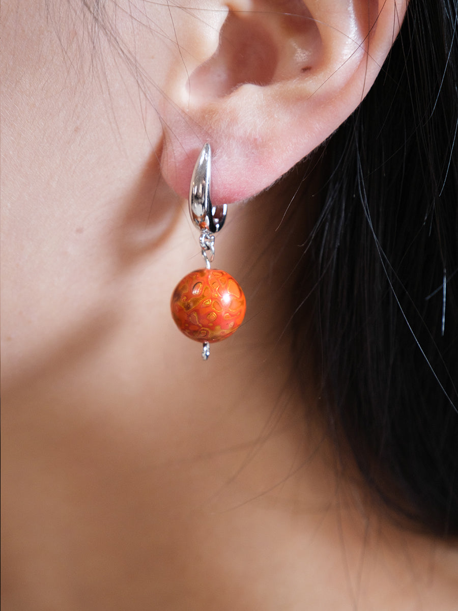 Intangible Cultural Craftsmanship Lacquer Bead Earrings Red